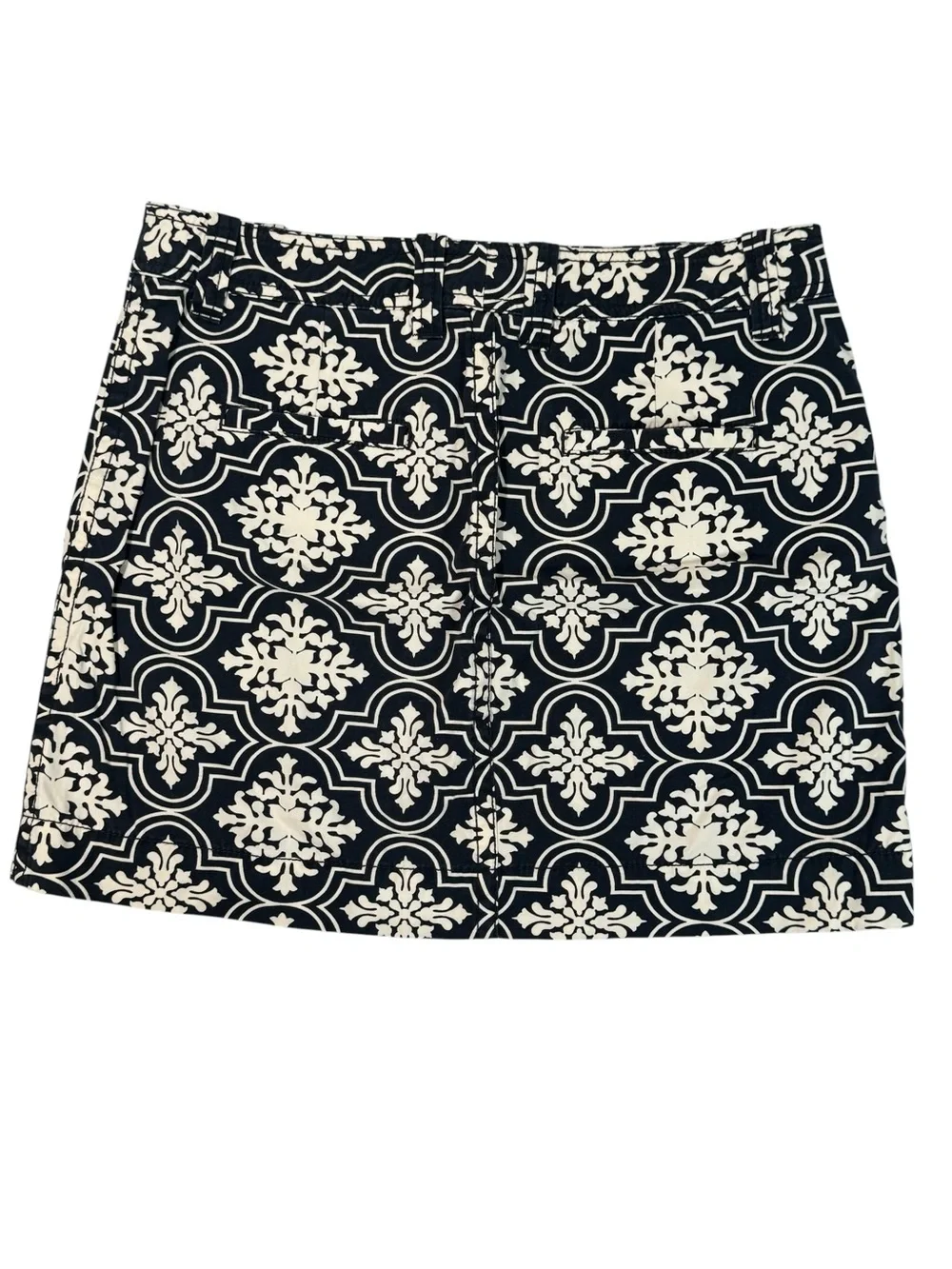 J. Crew Navy Blue/ White Medallion Patterned Mini Skirt Size 8